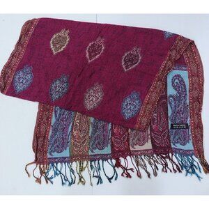 Womens 100% Cashmere Pashmina Wrap Multi Colored Paisley Fringe Afghanistan